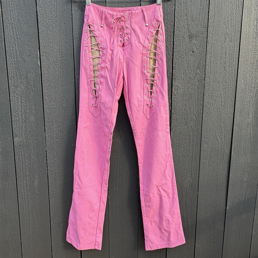 I AM GIA Y2k  Xenia Lace Up Flare Pants S 26" Concert Rave Faux Leather Stretch